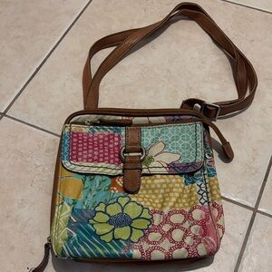 FOSSIL Floral Patchwork Leather Crossbody Purse